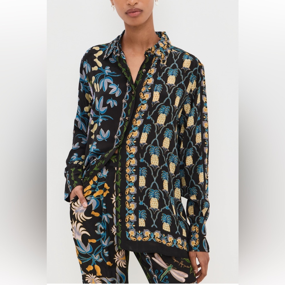 FARM Rio Multicolor Floral and Pineapple Button Down Shirt